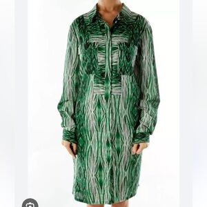 Derek Lam for Design Nation Green Woodgrain Cotton Shirt Dress, Size Medium, EUC